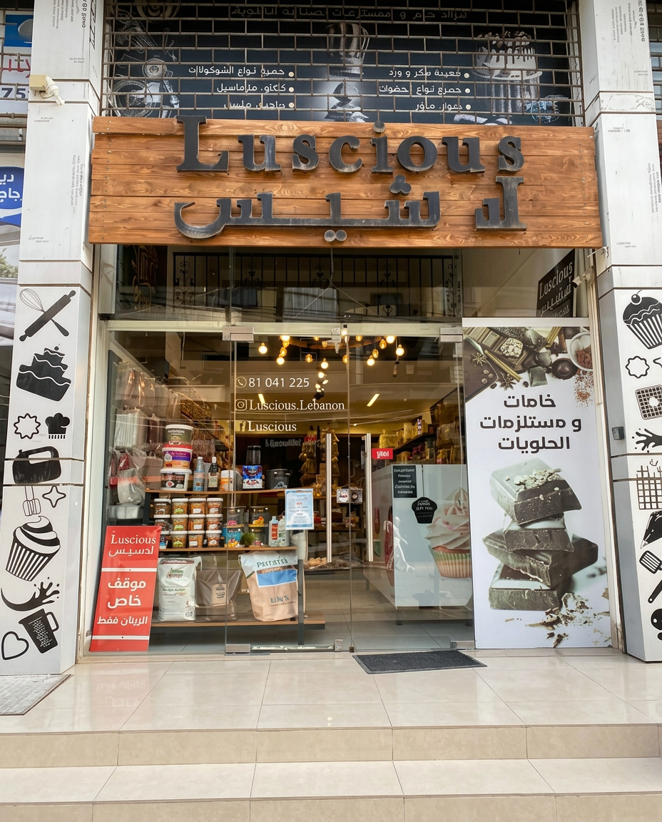 The Luscious shopfront in Tyre with its wooden sign